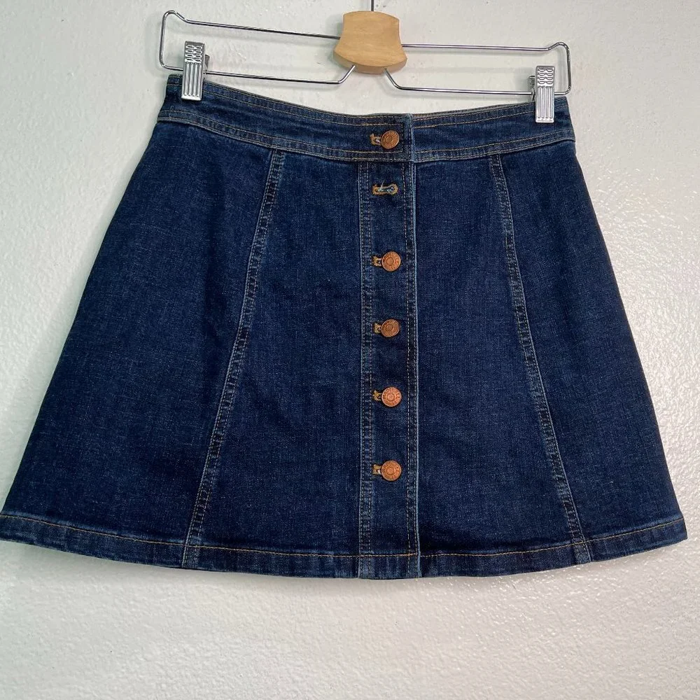 Madewell Denim Mini Skirt Button Front Dark Wash Size 2 - Picture 1 of 8